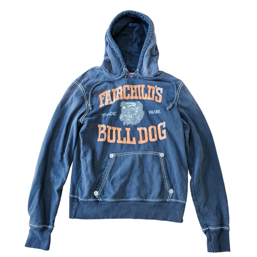 Vintage True Religion Hoodie Mens Medium Fairchilds Bulldog Made in USA Y2K